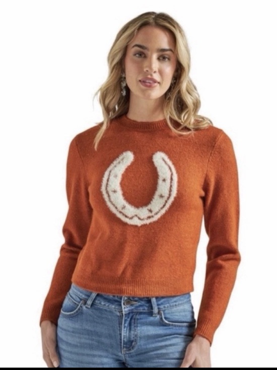 Wrangler Sweaters - Wrangler Retro Size S Sweater Womens Rust Horseshoe Western Pullover Cottagecore
